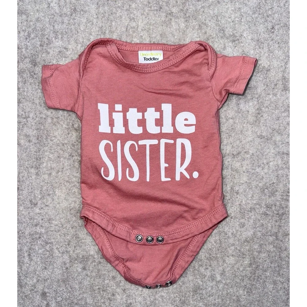 Baby Girl Newborn Little Sister Pink One Piece Body Suit